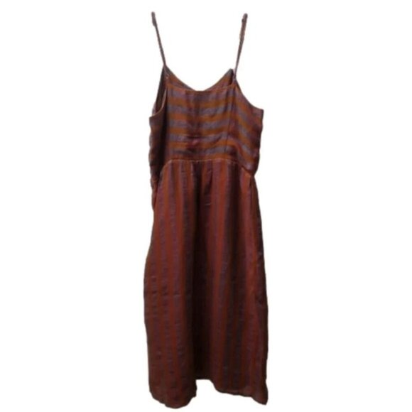 Loup Orange Purple Striped Summer Midi Dress Linen Viscose S - Picture 2 of 9